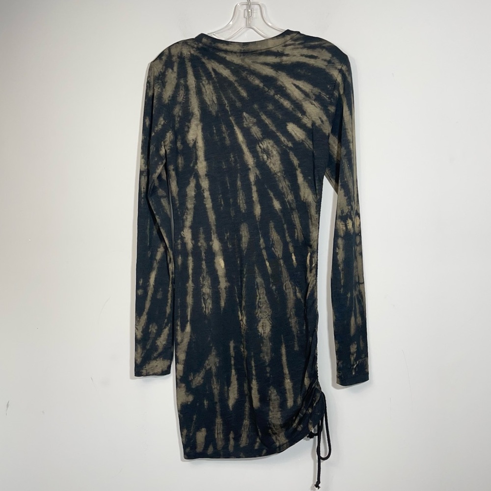 Pam & Gela Revolve Tie Dye Twisted Mini Dress Black Grey Cinch Long Sleeve P XS - Picture 7 of 15
